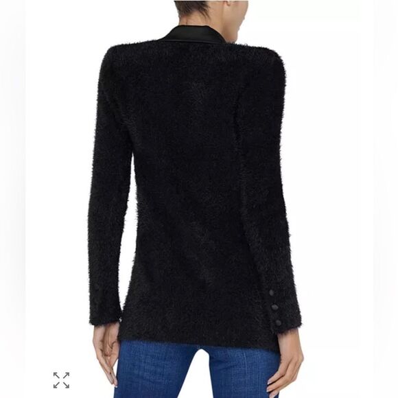 NEW L’Agence Baileigh Satin Lapel Fuzzy Knit Cardigan Black Size Medium - Picture 4 of 9